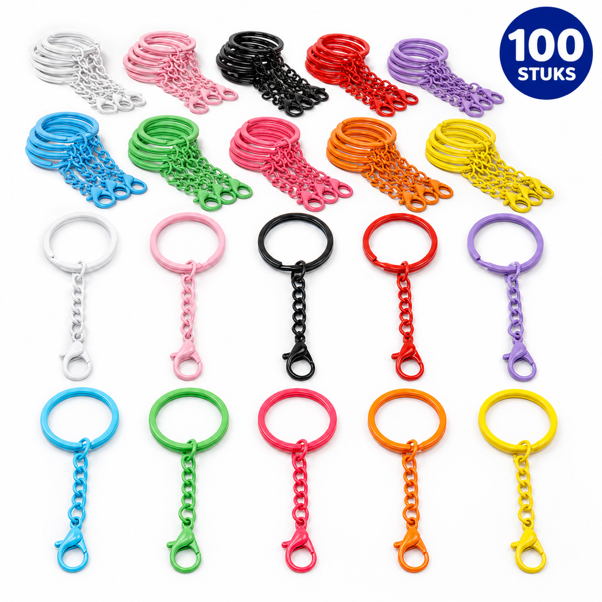 Assorted colored KeyAmor keyrings and lobster clasps