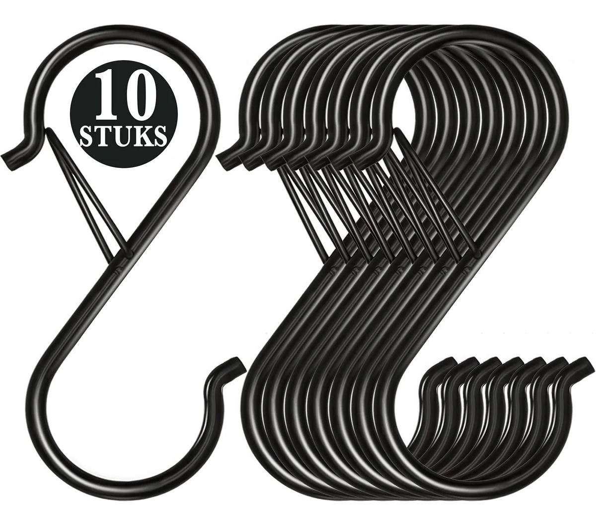 Set zwarte metalen S-haken met veiligheidssluiting